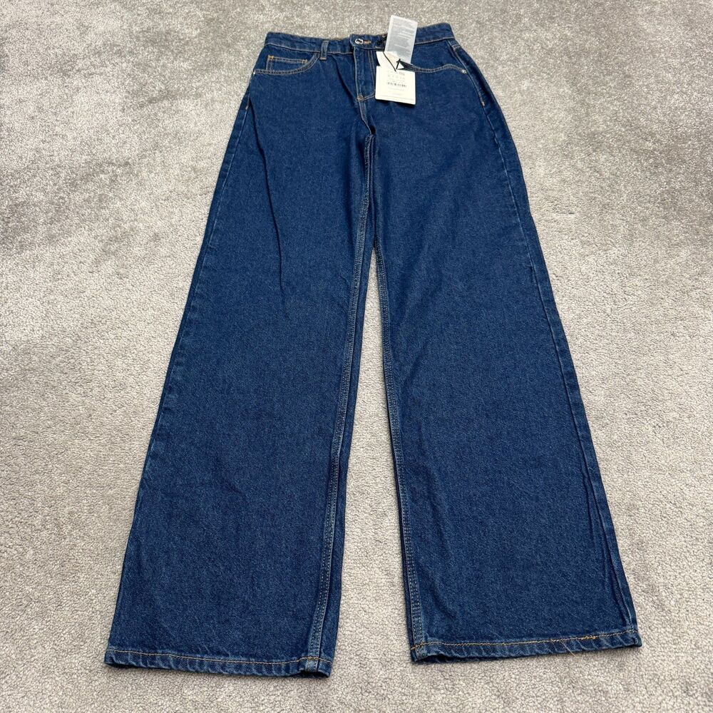 Pull & Bear Straight High Rise Full Length Denim Jeans Womens 4 26 Dark Blue NWT